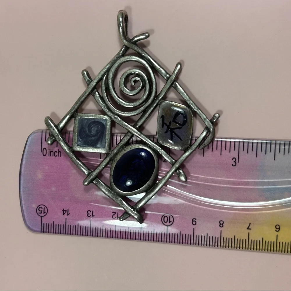 Chicos Vintage Abstract Silver and Blue Pendant